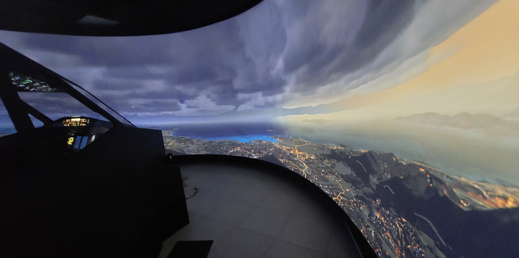 Airbus simulator visual system showing a training flight